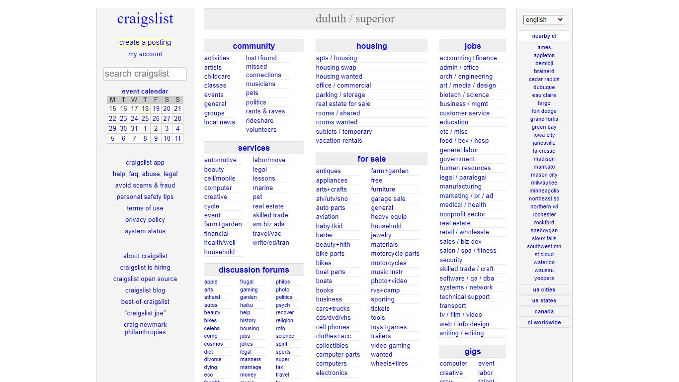 craigslist: duluth jobs, apartments, for sale, services, community, and ...